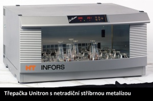 Inkubovaná třepačka Unitron se stříbrnou metalickou barvou